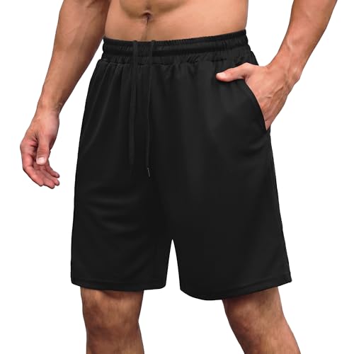 AMIYOYO Sporthose Herren Kurz Hosen Sommer Shorts Schnelltrocknend Leicht Sport Trainingshose Laufhose Gym Jogginghose Mit Taschen(L,ASchwarz）