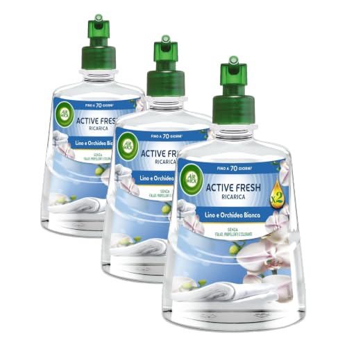 Air Wick Active Fresh Deodorante per Ambienti, Ricarica per Diffusore Spray Automatico senza Gas alla fragranza Lino e Orchidea Bianca, 228 ml (Confezione da 3)