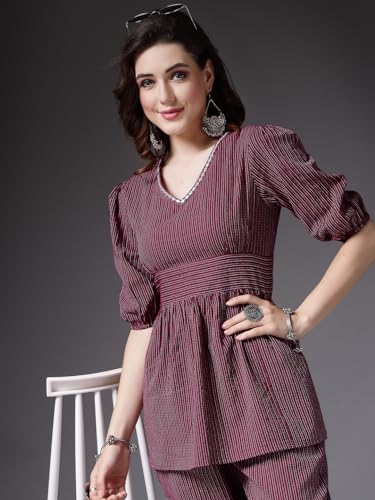 Image of Stylum Women's Self Woven Kantha Cotton Kurti Pant Set