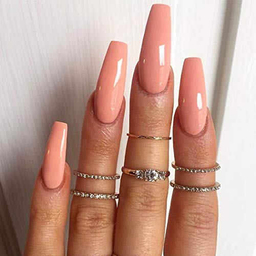Outyua Solid Extra Long False Nails Coffin Glossy Press on Nails Ballerina Super Long Fake Nails Acrylic Fulll Cover Nails for Women and Girls 24Pcs (Pink)