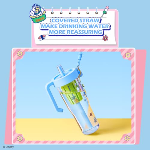Image of MINISO Disney Stitch Water Bottle 42oz, Leakproof Tumbler with Straw Handle