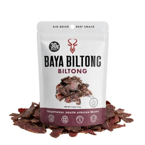 Baya Biltong South African Air-Dried Steak, High Protein, Low Sugar, No Preservatives, Family Recipe | 2.5 oz (Snack Pack)