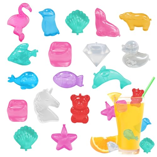 Cubitos Hielo Reutilizables, CIYIN 30 pcs Cubitos de Hielo Reutilizables Plastico, Hielos Reutilizables, Cubos de Hielo de Colores, Formas de Animales, para Bebidas Frías Congeladas