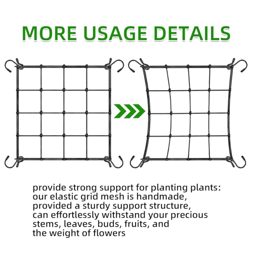 Scrog Netz 40x40cm,Grow Netz,Grow Zelt Netz,Wachsen Zelt Netz,Pflanzennetz Grow Netz,Pflanze Unterstützung Netz Elastische Spalier Netz Mit 4 Haken,für Gemüse Früchte Blumen Besseres Wachstum