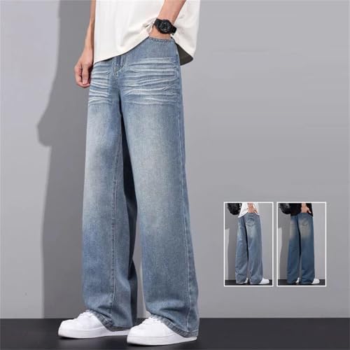 Men's Casual Fashion Wide Leg Wash Jeans Baggy Leg Vintage Solid Color Straight Jeans2