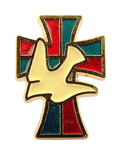 Religious Gifts Christian Lapel Pins, Gold Plate with Enamel Holy Spirit Dove Cross Design, 11/16 Inch