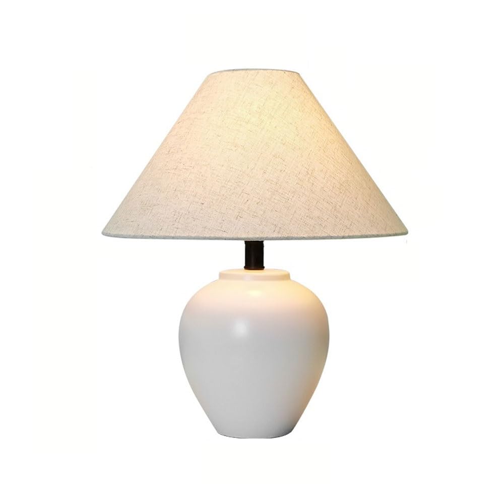 Zthyshoz White Table Lamp Ceramic Jar Table Lamp Bedroom Bedside Elegant Living Room(White)