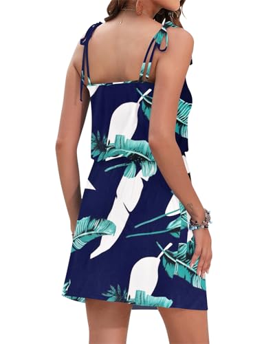 Image of AUSELILY Womens Summer Dresses Sleeveless Spaghetti Strap Beach Cover up Drawstring Waist Mini Short Dress with Pockets