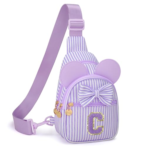Image of Initial Purse for Girls Kids,Birthday Gifts for 3-8 Years Old | Personalized Crossbody Bag, Small Toddler Sling Bags Cute Fanny Pack, Gifts for Daughter Sister Grandkids, Purple C