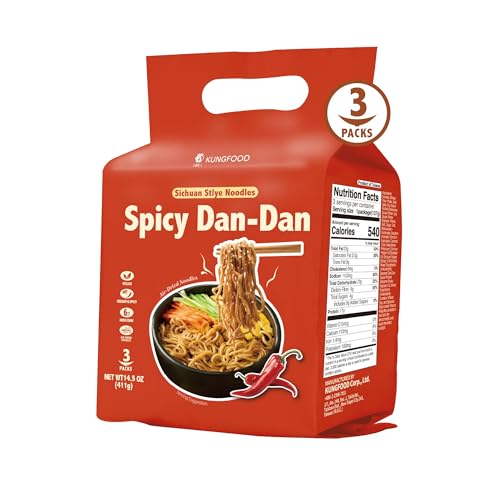 Kungfood Authentic Ramen Noodles | Spicy Dan-Dan | Sichuan Style Noodles | Air-Dried Never fried Noodles | 3-Pack Bundle | Ready in 6 Minutes | Recommended by...