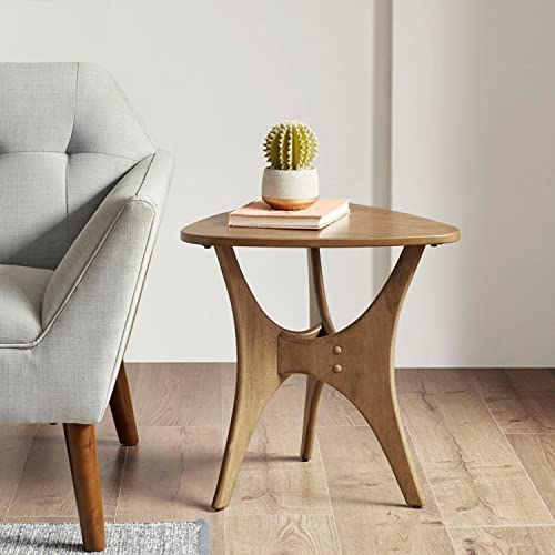 Image of INK+IVY Blaze Triangle Wood Triangle Sofa Table Plywood with Wood Veneer Legs, Mid-Century Modern, Easy Assembly, Accent Furniture For Living Room, Minimalist Decor, Light Brown