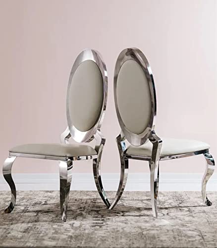 Acedécor Dining Chairs,Modern White Leather Upholstered Dining Chairs With Mirror Silver Stainless Steel Legs (Set Of 4) #TOP1
