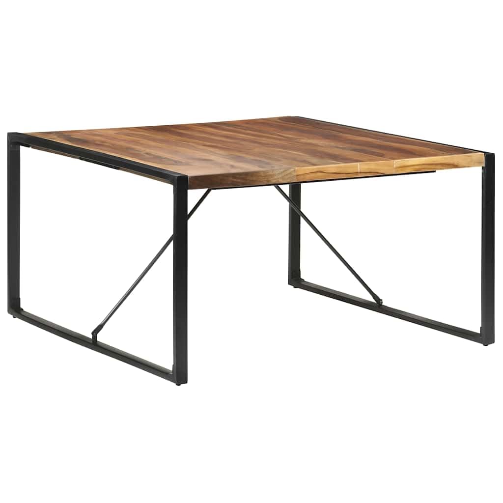 Stół do jadalni 140 x 140 x 75 cm, lite drewno, stalowe nogi, stół do jadalni z rysunkiem słojów naturalnego drewna i stabilnymi połączeniami, do kuchni, restauracji, rodzinnego posiłku i