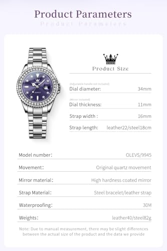 Image of OLEVS Ladies Watch Diamond Dress Analog Female Watches Stainless Steel Two Tone Waterproof Luminous Day Date for Womens Wrist Watch Gift