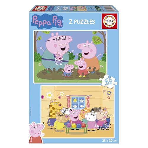 Educa - Peppa Pig | Conjunto de 2 puzzles infantis com 48 peças. Medida aproximada uma vez montada: 28 x 20 cm. Composto por grandes peças perfeitamente acabadas. 4 Anos (20327)