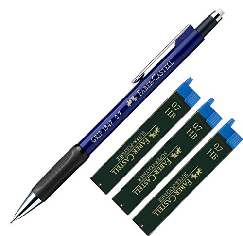 Faber-Castell - Portaminas GRIP, grosor de la mina: 0,7 mm azul + 3 minas HB