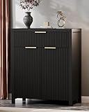 Lulive Black Fluted Storage Cabinet with Drawers Buffet Sideboard Cabinet with Adjustable Shelves for Kitchen Living Room, Kitchen, Entryway