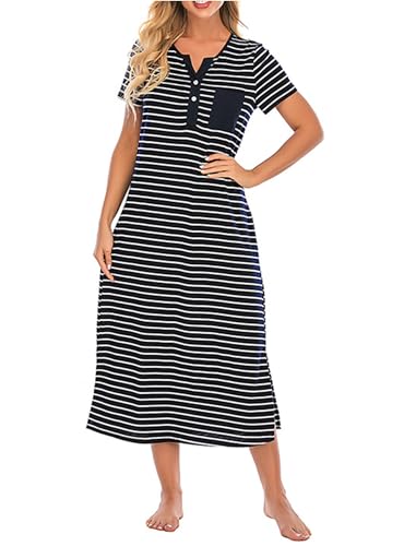 Chemise de nuit anti-transpiration vêtement d'intérieur long rayé col V