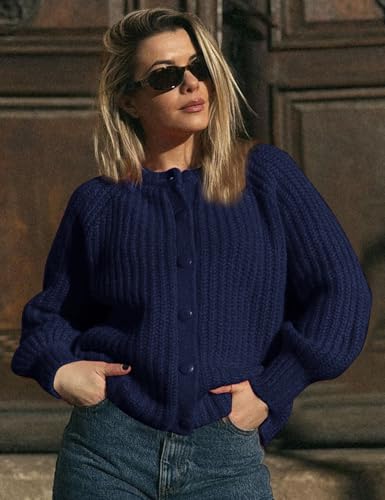 Flygo Women's Cardigan Sweater 2024 Fall Winter Chunky Long Sleeve Button Open Front Knit Solid Loose Cardigans Sweaters4