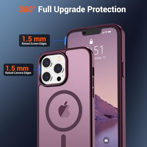 Image of SUPFINE Magnetic for iPhone 12 Pro Max Case (Compatible with MagSafe) (Military Grade Drop Protection) Slim Translucent Matte Shockproof with Anti-Fingerprint Phone Case,Wine Red