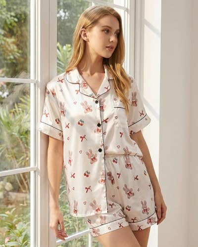 Image of HONGTEYA Pajamas for Women Set Silk Satin Pjs Lounge Shorts Set S-XXL