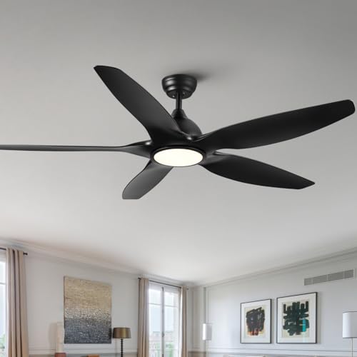 60 in Integrated LED Ceiling Fan Lighting with Black ABS Blade 24-Watt Module Color Changing Technology Kitchen, Dining Room, Living Bedroom, Indoor Space Modern Elegance
