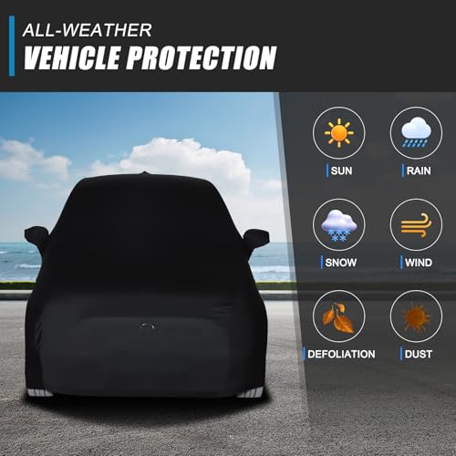 Image of Car Cover Waterproof All Weather Compatible with Fiat 500 /500 Abarth 2010-2022，Velvet Material Car Cover Sun Hail UV Snow Dust Protection Cover Exterior Accessories (Black（Style B）)
