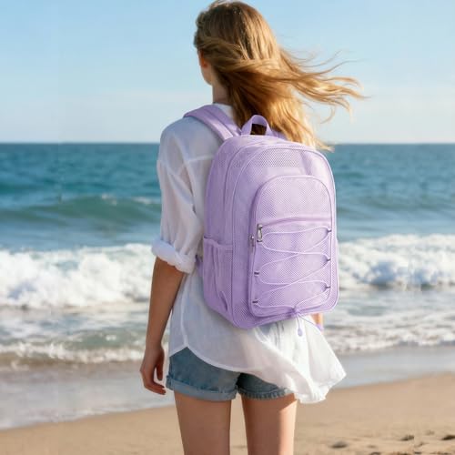 Image of COVAX Mesh Backpack for School Heavy Duty Semi-Transparent Bookbags for Beach, Swimming, Sports, Work, Travel (Light Purple)