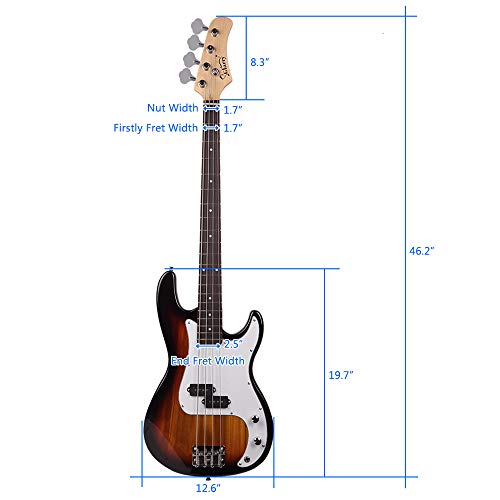 Electric Bass Guitar for Beginner, GP Electric Bass Right Handed 4 Strings 20W Bass Amp SS Pickup Bags Straps Picks Cables Wrench Tools, 4 String Bass Guitar for Starter - Thumbnail 4