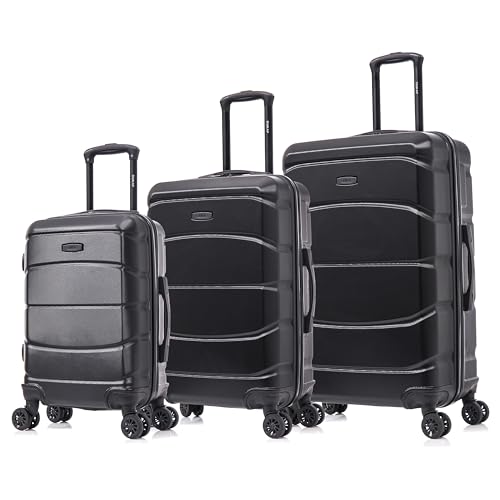 Image of DUKAP SENSE 3-Piece Hardside Spinner Luggage Set Durable Zipper Black