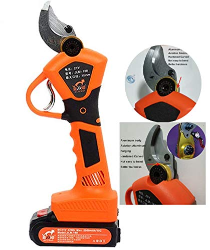 Hengyuanyi-Tools Electric Pruning Shears, Professional 21V Li-ion Battery Tree Branch Pruner, Rechargeable Garden Cutting Shears, 30mm Secateurs Pruning Cutter Tool Orange