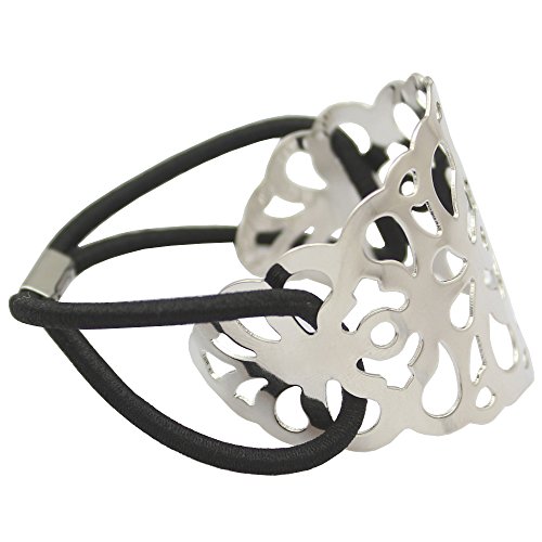 Silver Plated Q&Q Fashion Filigree Curved Lace Pony Tail Head Hair Elastic Dress Cuff Band