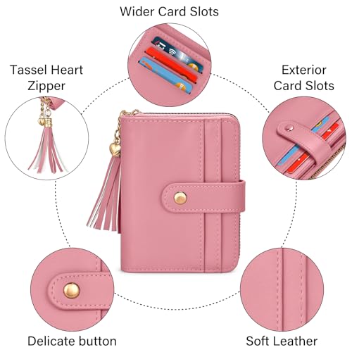 Image of oscaurt Wallet Women Small RFID Blocking Bifold Credit Card Wallets with ID Window and Tassel Zipper Coin Pocket Ladies Wallet
