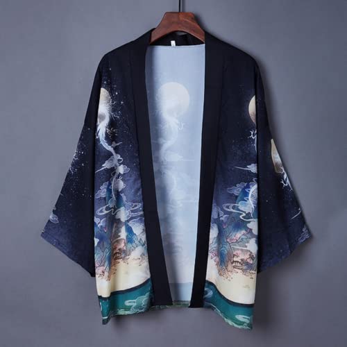 Men Haori Jacket Kimono Cardigan Japanese Harajuku Anime Noragi Yukata Coat Outwear Short Sleeve Open Front Bathrobe3
