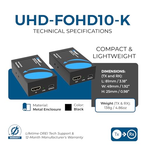 Image of OREI 4K HDMI Extender Over Fiber Optic Balun - UltraHD 4K @ 60Hz 4:4:4 DR, HDR10+, SFP+ - Up to 10 KM in Single Mode - 300M in Multi-Mode