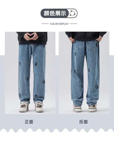 Jeans Pants Trousers Denim Spring and Autumn Printed Straight Leg Men's High Street Youth Versatile End3