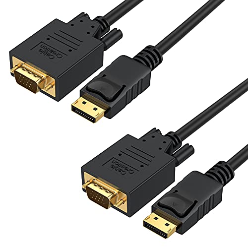 CableCreation DP to VGA Cable 6 FT, 2-Pack DisplayPort to VGA Cable Gold Plated 1080p@60Hz, DP Male to VGA Male Cable, Black