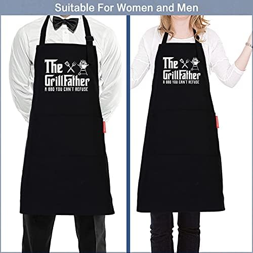APRONPANDA The Grill Father - BBQ Cooking Apron for Men, Funny Kitchen Apron with Pockets, Christmas Gifts for Men, Husband, Dad, Grandad Birthday Gifts