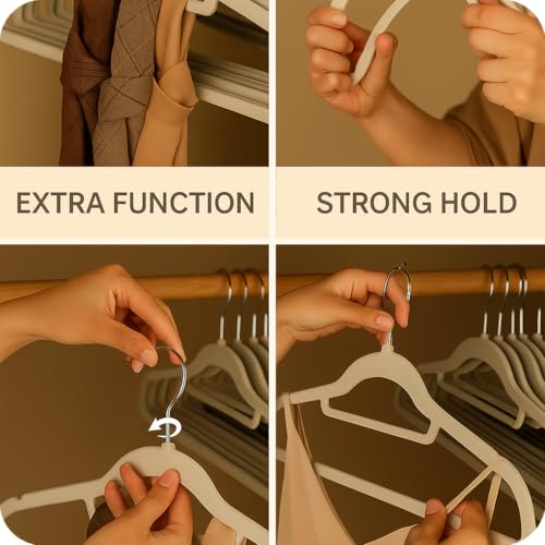 MELA’S Velvet Hangers, Set of 100, Non-Slip Clothes Hanger, Small Tie Bar, Rotating Hook,Thickness 0.6 cm,Space-Saving, Length 44 cm for Coats/Trousers/Ties, Grey/White/Black (Elegant Grey)