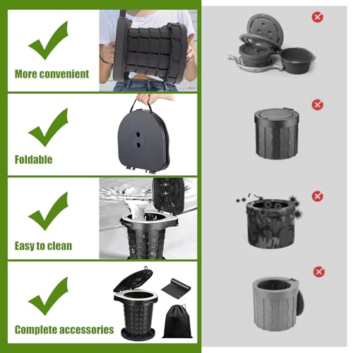 KALBIGRO Campingtoilette Faltbar, 220kg Camping Toiletten Mobile, Camping Klo Portable mit 10 Stück Toilettenbeutel, Klapptoilette für Camping, Wandern, Angeln, Reisen