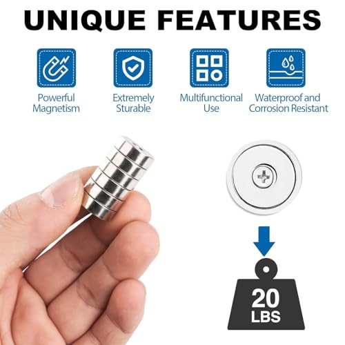 Image of LOVIMAG Strong Neodymium Rare Earth Magnets, 20LBS-6 Pack | Heavy Duty Cup Magnet with Countersunk and Screws for Tool Room, Kitchen Doors, Wall Mounting, Office