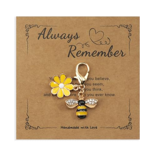 MUCOOS Bee Keychain Elegant Bee and Flower Pendant with Card Positive Energy Gift Bag Ornament Thank You Gift Keyring