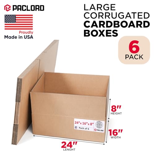 Image of Large Cardboard Boxes 24 inchL x 16 inchW x 8 inchH (Pack of 6) - USA-Made Packing Boxes for Moving, Shipping, or Storage - USPS, UPS, FedEx Approved - Professional Packing Supplies for Moving | USA-Made Packing Boxes for Moving, Shipping, or Storage - USPS, UPS, FedEx Approved - Professional Packing Supplies
