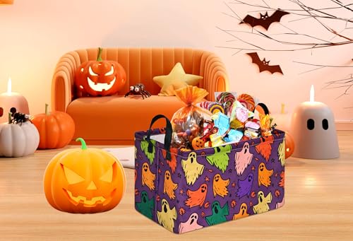 Image of Happy Halloween Ghost Storage Basket Gift Laundry Bins Collapsible Storage Baskets Box Laundry Nursery Hamper for Home and Office Decoration with Handles