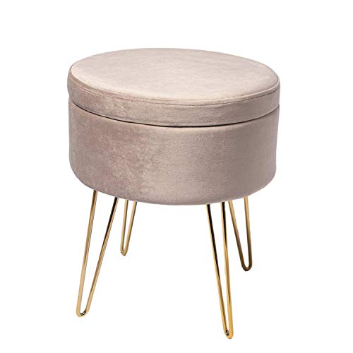 Theo&Cleo Samt Runder Hocker, Sitzhocker mit Stauraum, Fußhocker...