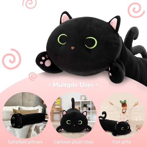 Image of MaoGoLan Black Cat Plush Body Pillow, 44'' Giant Glow in The Dark Cat Stuffed Animal Toy for Girl Boy Kid, Big Cute Kitten Plush Throw Pillow for Birthday Gift, Baby Shower Party Favor Decor