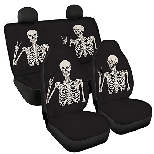 Stuoarte Funny Skull Print Car Seat Cover For Women Men Skull Auto Interior Accessories Front And Rear Bench Back Seat Cover Full Set Soft Auto Interior Easy To Clean #TOP6