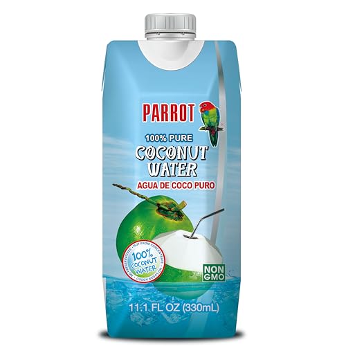 Image of Parrot 100% Pure coconut water 11.10 fl oz 100% Juice Refreshing Coconut Taste Natural Essential Plant Based Non-GMO Electrolytes Antioxidant Low Calorie Hydrating(Pack of 12)