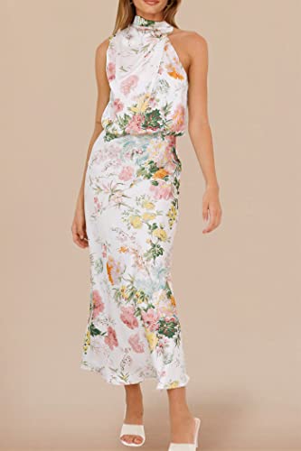 Image of PRETTYGARDEN Women's 2026 Summer Satin Dress Elegant Sleeveless Mock Neck Cocktail Party Maxi Dresses