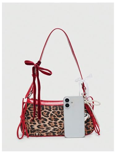 Image of Verdusa Women's Y2K Purse Coquette Bow Tie Vintage Shoulder Bags Lace PU Leather Kawaii Handbag